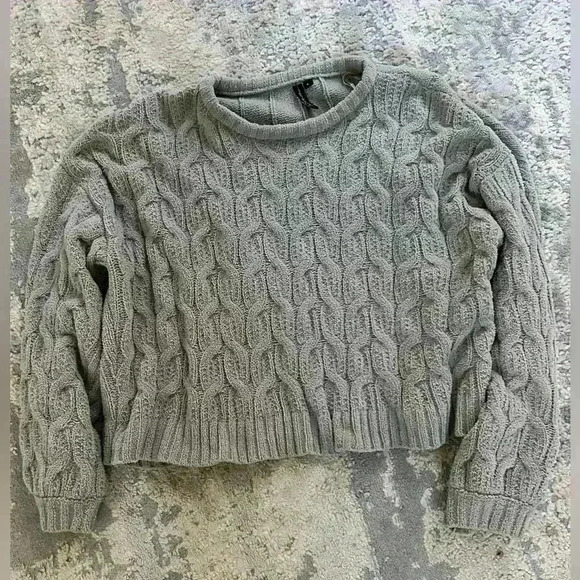 Moon & Madison Gray-green Chunky Cble Knit Soft Sweater Large - Picture 1 of 3